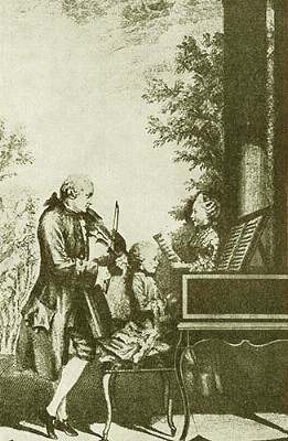 Mozart at age 7 at the keyboard, with his father and sister